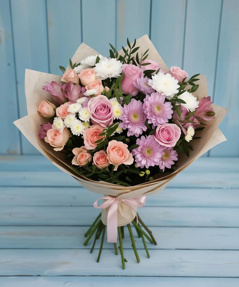 Букет цветов из: Хризантемы, Розы и Альстромерии в Погаре