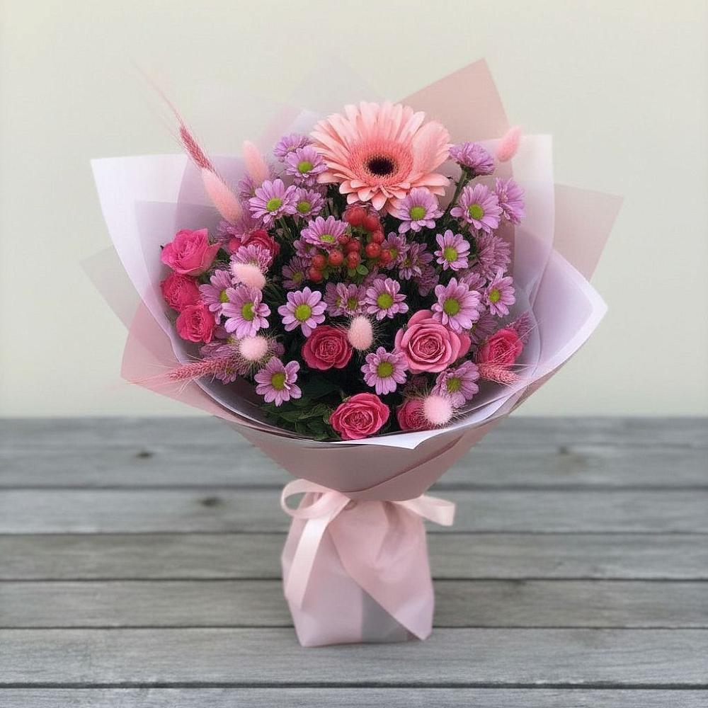 Букет цветов из: Розы, Герберы и Хризантемы в Погаре
