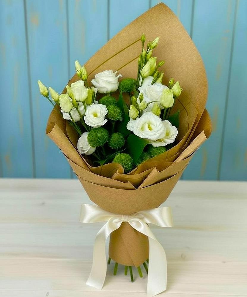 Букет цветов из: Хризантемы и Лизиантусы в Погаре